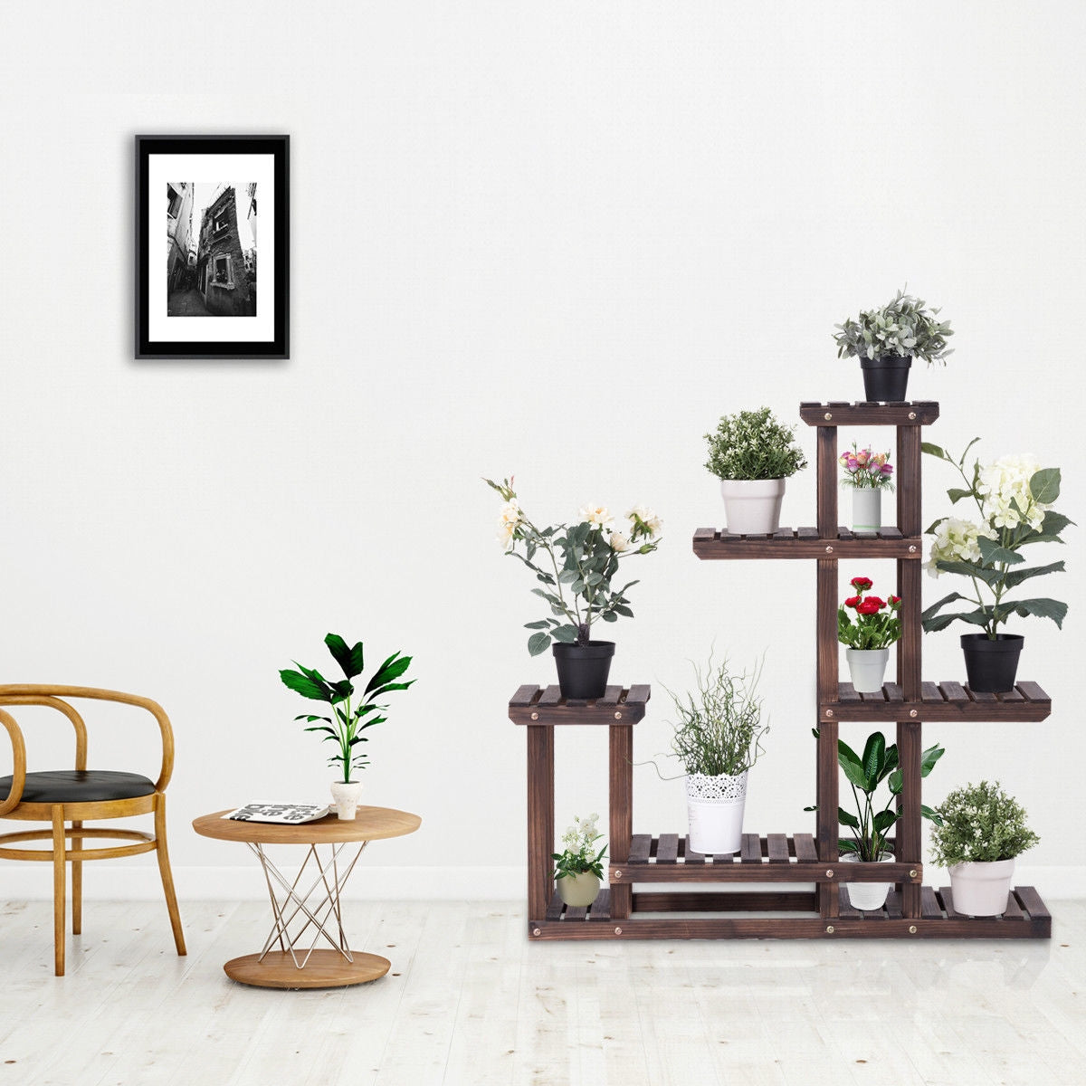 Étagère à fleurs en bois à 6 niveaux pour plusieurs plantes d'intérieur ou d'extérieur