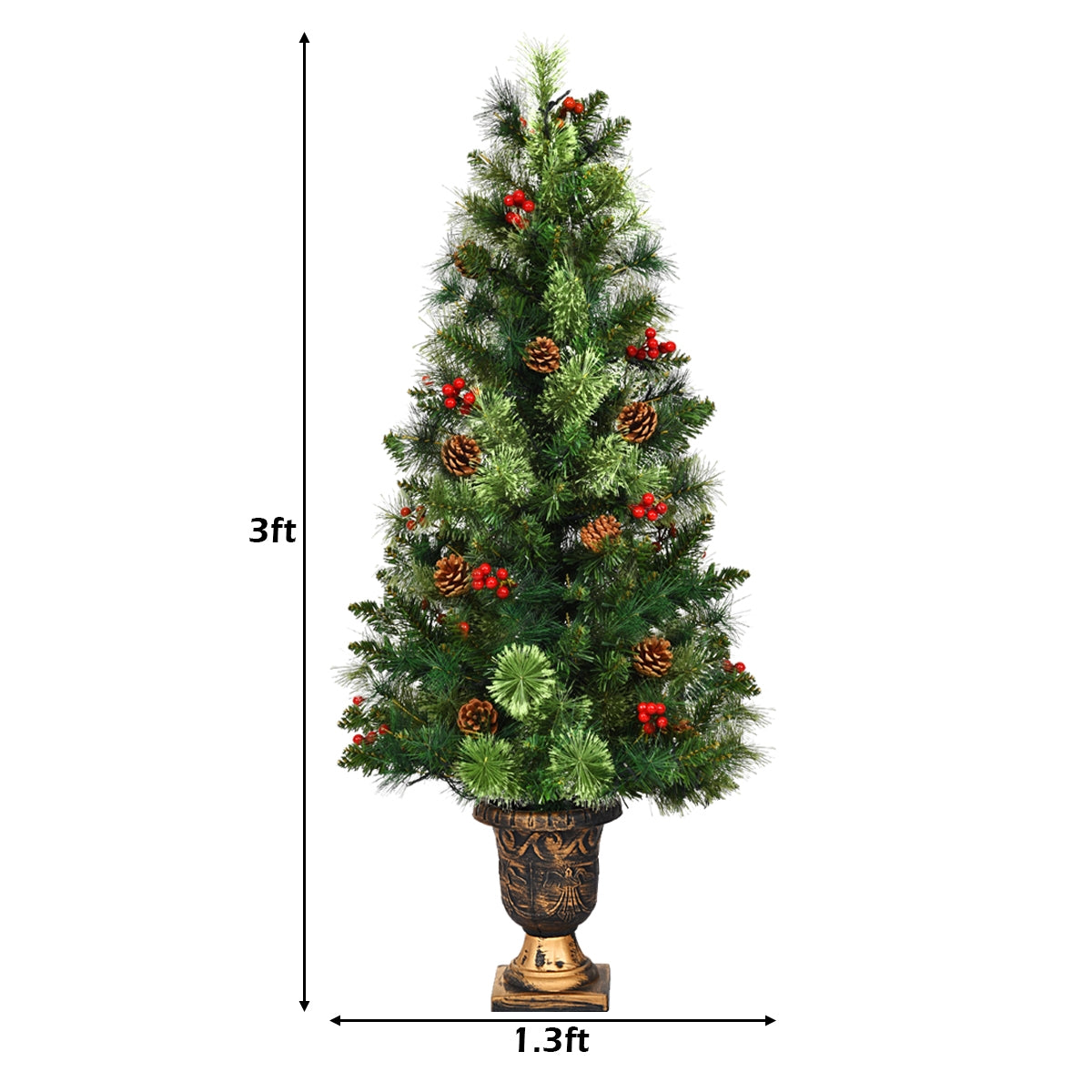 3'/4'/5' LED Christmas Entrance Tree w/ Red Berries Pine Cones-3'