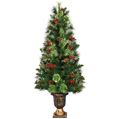 3'/4'/5' LED Christmas Entrance Tree w/ Red Berries Pine Cones-3'