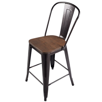 Set of 4 Industrial Metal Counter Stool Dining Chairs with Removable Backrests-Cooper