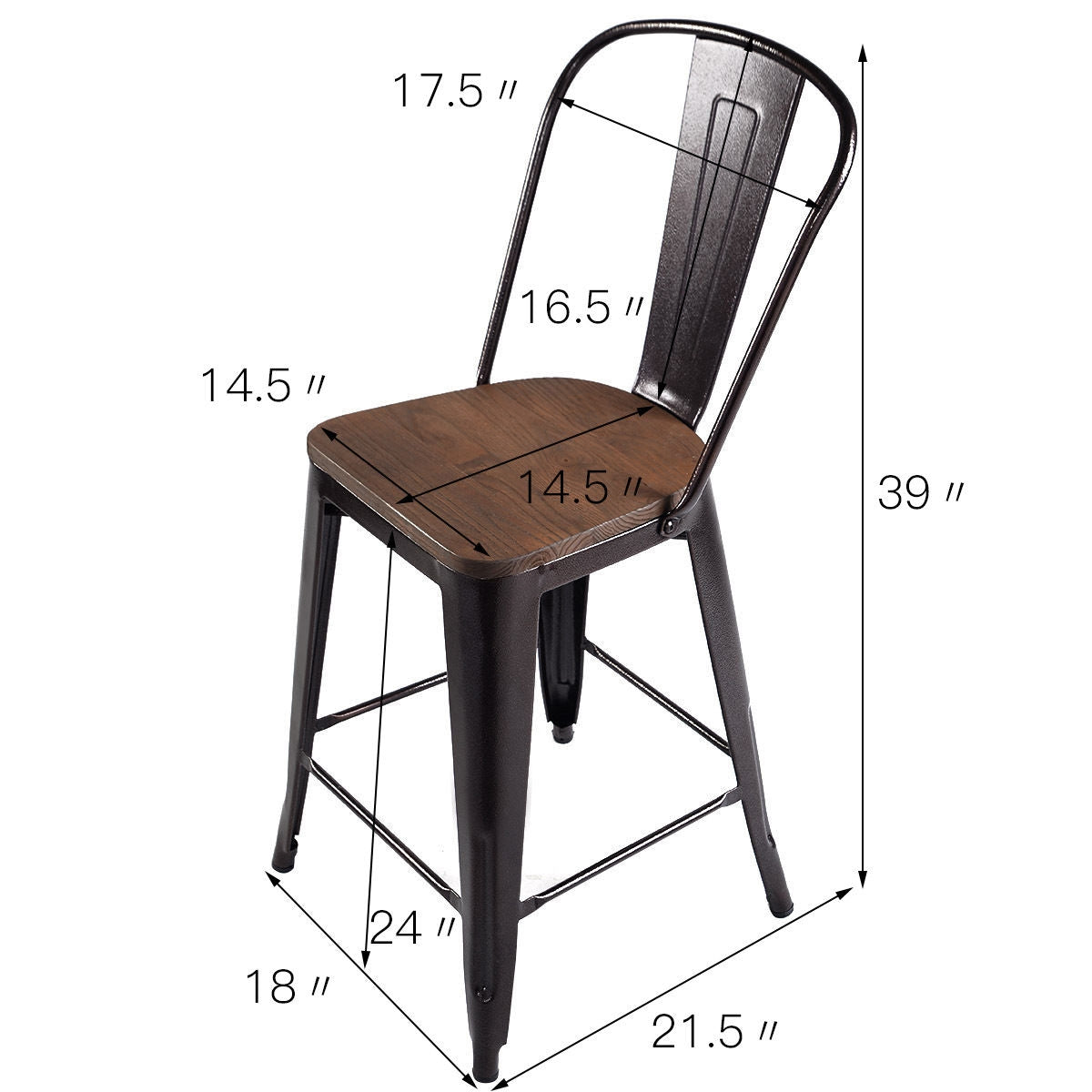 Set of 4 Industrial Metal Counter Stool Dining Chairs with Removable Backrests-Cooper