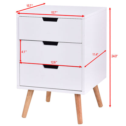 Table d'appoint en bois blanc avec 3 tiroirs et accents du milieu du siècle