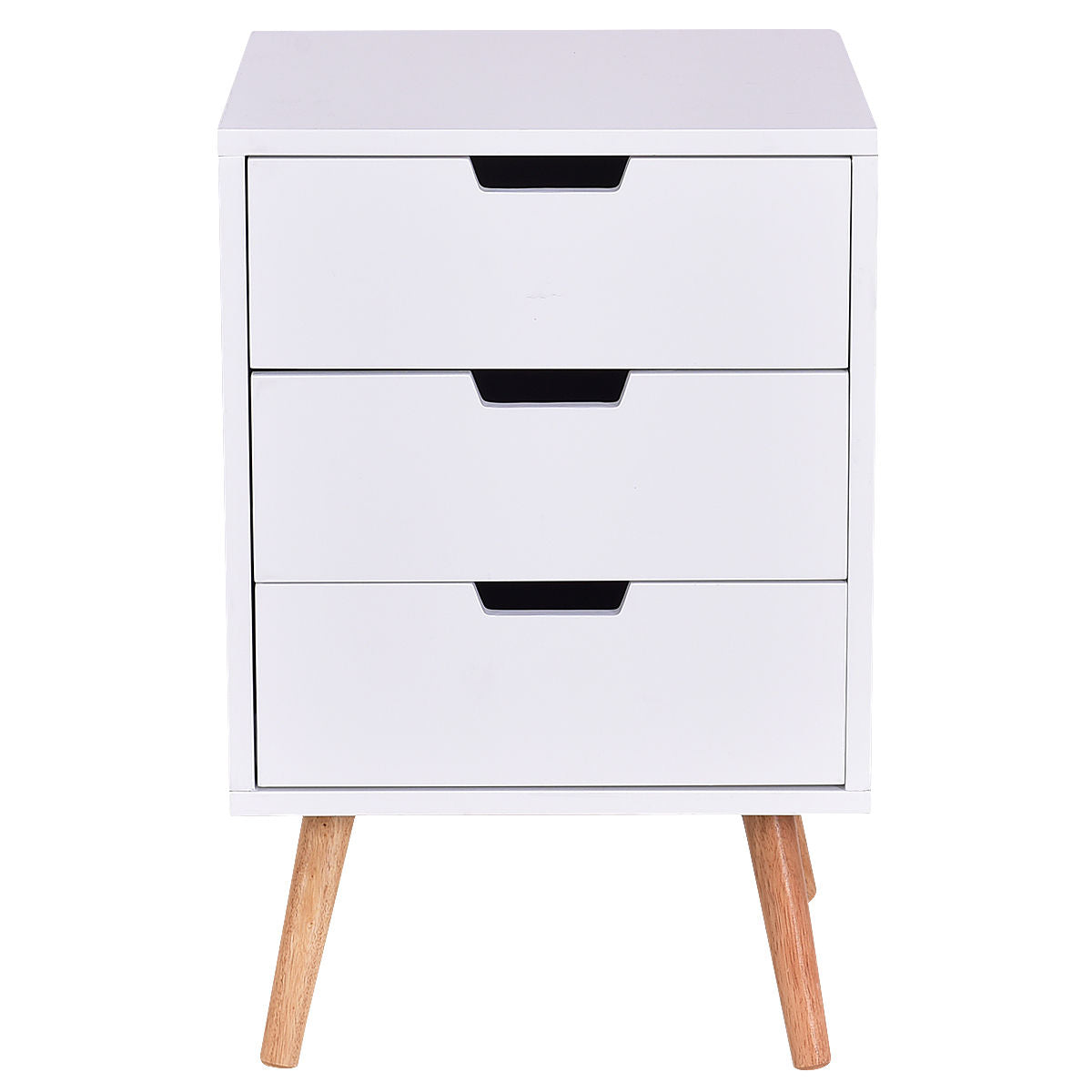 White Wood Side End Table Nightstand W/3 Drawers Mid-Century Accent