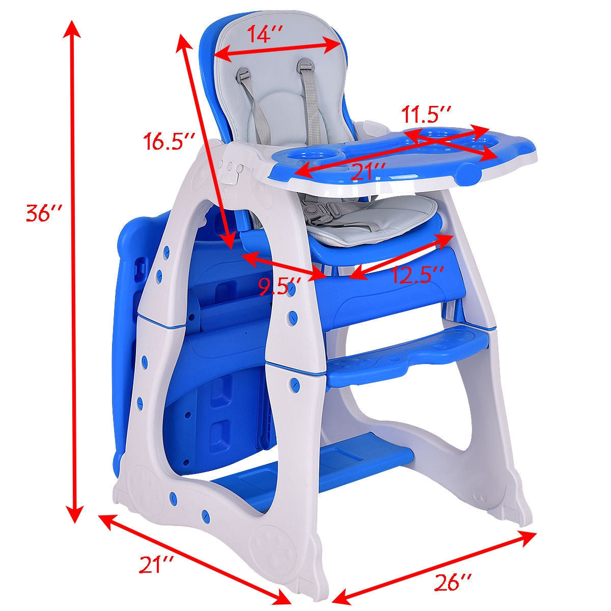 Siège de jeu convertible 3 en 1 pour bébé - Chaise haute - Bleu