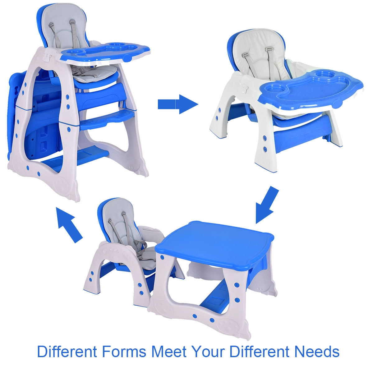 Siège de jeu convertible 3 en 1 pour bébé - Chaise haute - Bleu