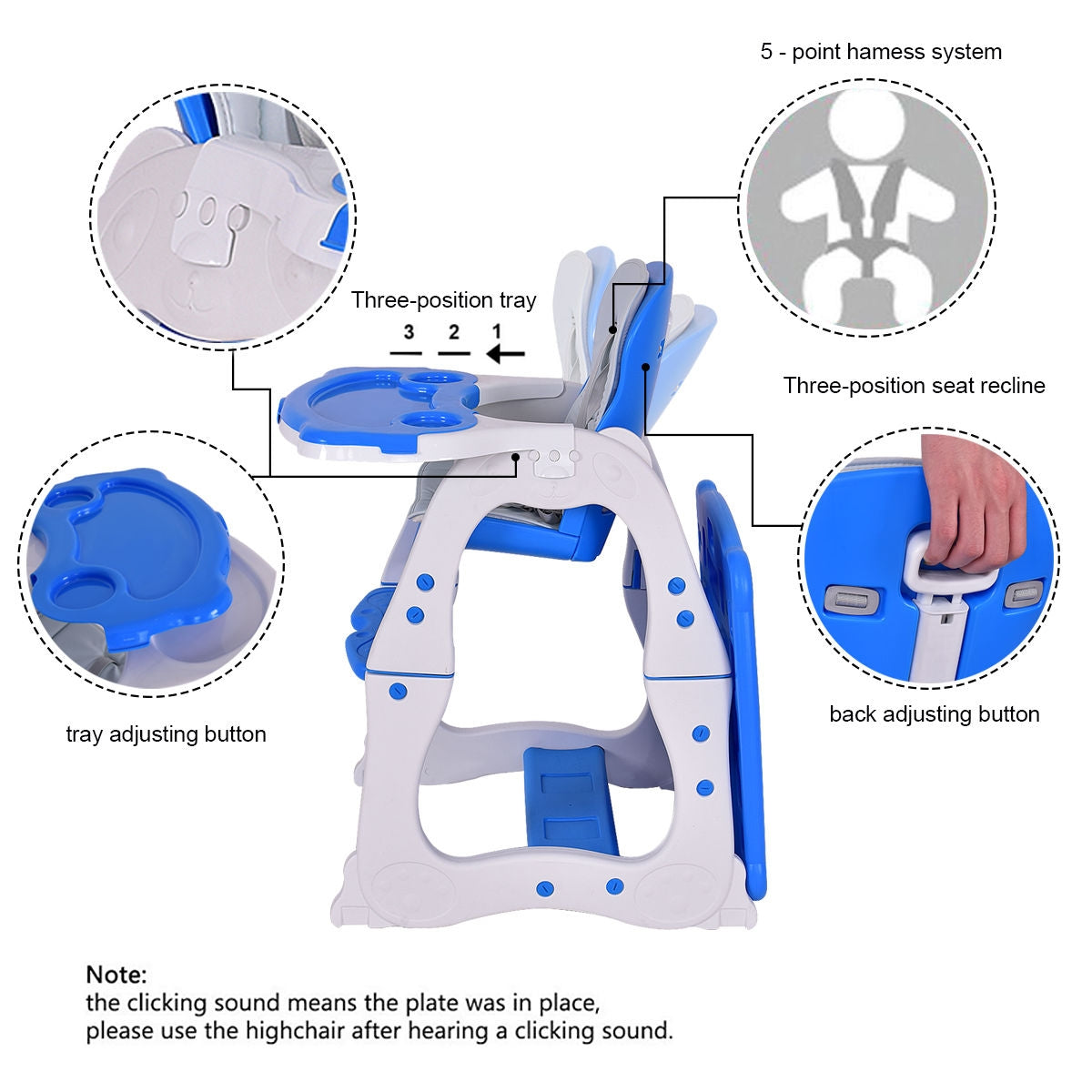 Siège de jeu convertible 3 en 1 pour bébé - Chaise haute - Bleu