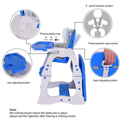 Siège de jeu convertible 3 en 1 pour bébé - Chaise haute - Bleu