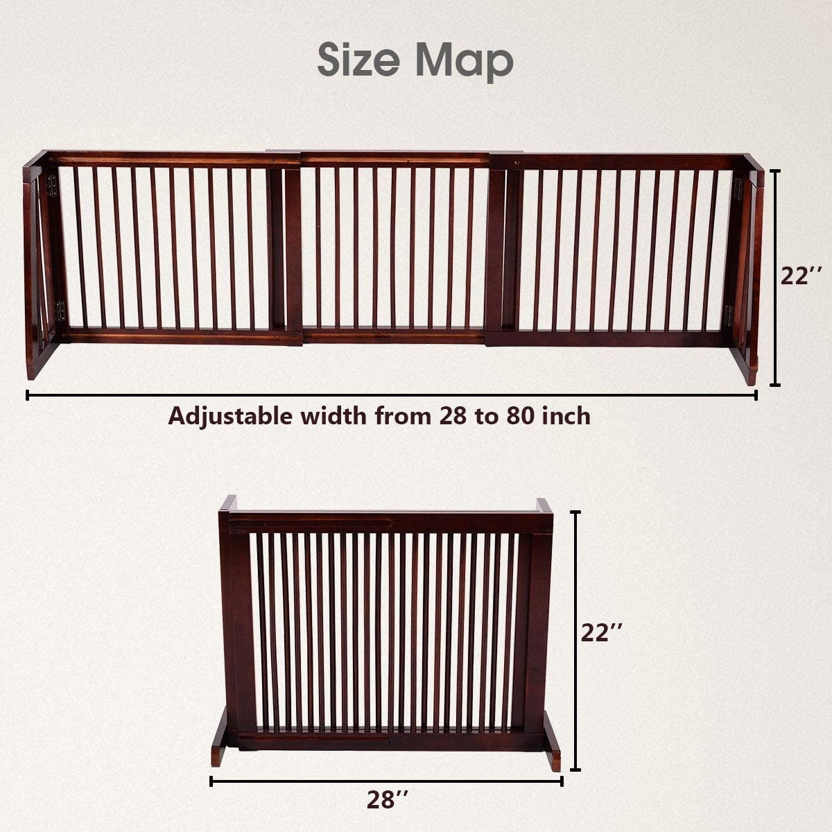 Clôture en bois autoportante pliable et réglable à 3 panneaux