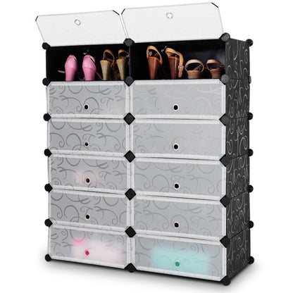 12-Cube DIY Portable Plastic Shoe Rack with Transparent Doors