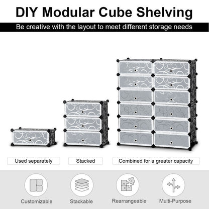 12-Cube DIY Portable Plastic Shoe Rack with Transparent Doors