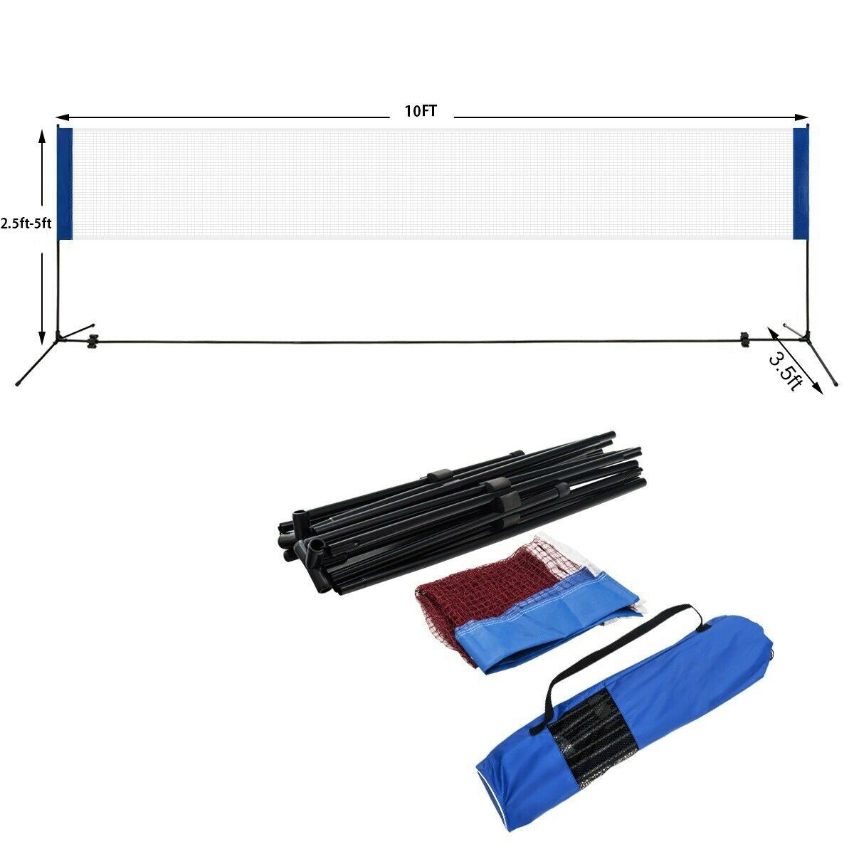 Portable 10 Inch x 5 Inch  Badminton Beach Tennis Training Net