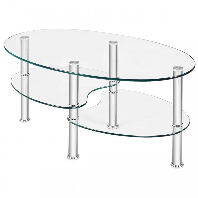 Table basse d'appoint ovale en verre trempé - Transparent