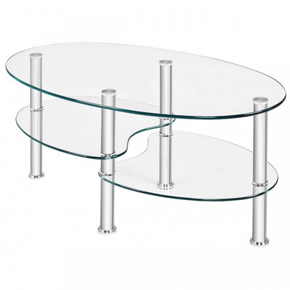 Table basse d'appoint ovale en verre trempé - Transparent