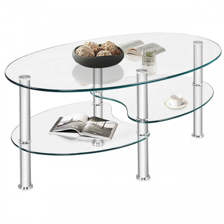 Table basse d'appoint ovale en verre trempé - Transparent