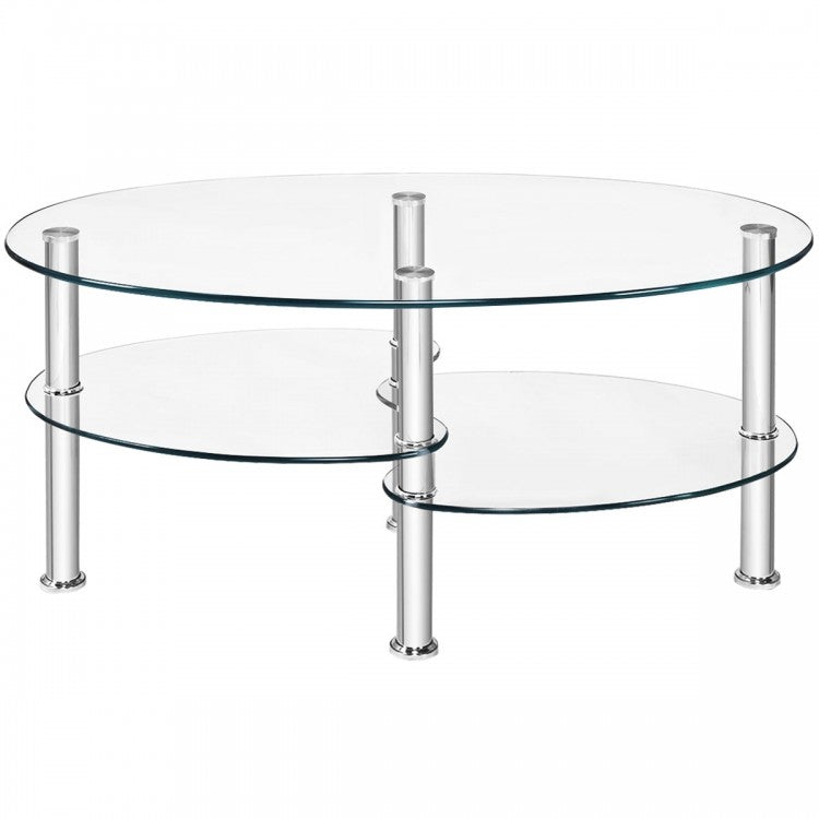 Table basse d'appoint ovale en verre trempé - Transparent