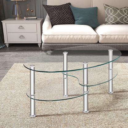 Table basse d'appoint ovale en verre trempé - Transparent