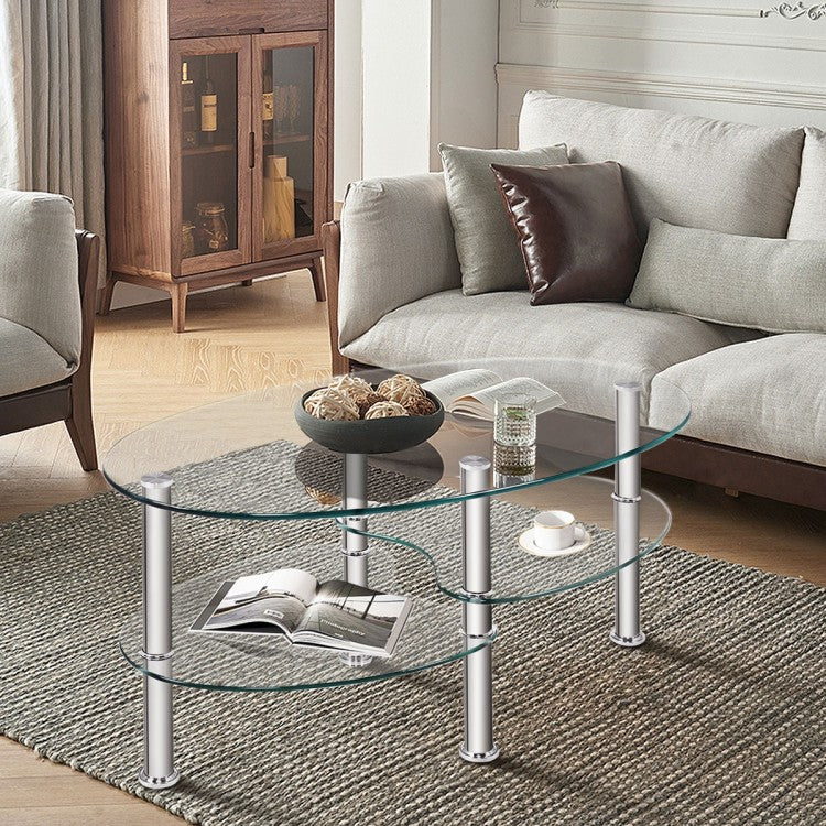 Table basse d'appoint ovale en verre trempé - Transparent