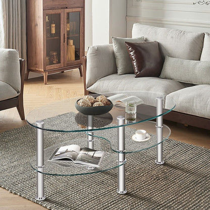 Tempered Glass Oval Side Coffee Table