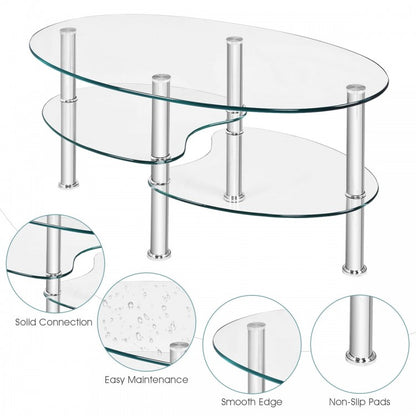 Table basse d'appoint ovale en verre trempé - Transparent