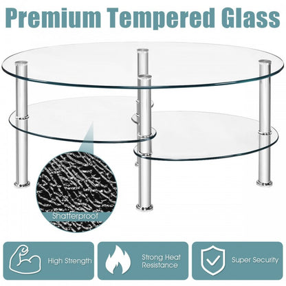 Table basse d'appoint ovale en verre trempé - Transparent