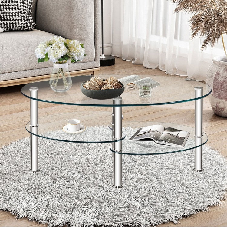 Table basse d'appoint ovale en verre trempé - Transparent