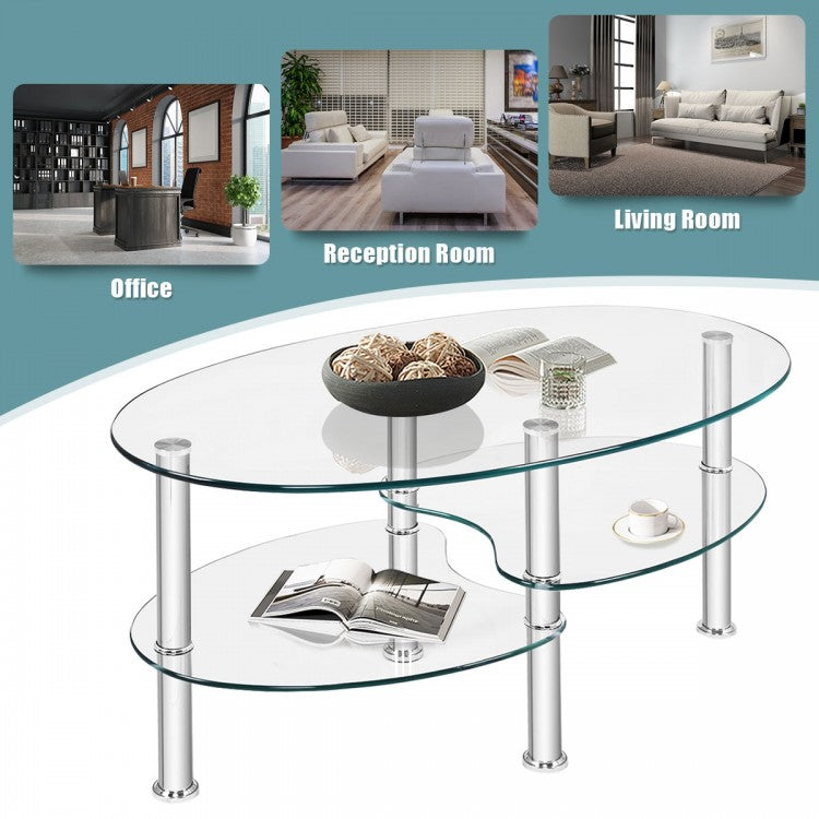 Tempered Glass Oval Side Coffee Table