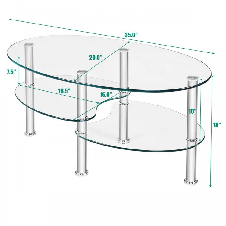 Tempered Glass Oval Side Coffee Table