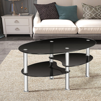 Tempered Glass Oval Side Coffee Table-Black