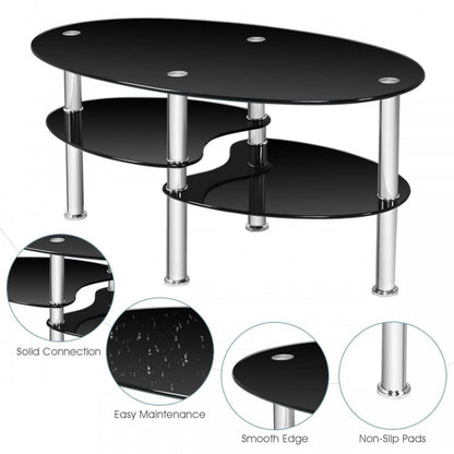 Table basse d'appoint ovale en verre trempé - Transparent