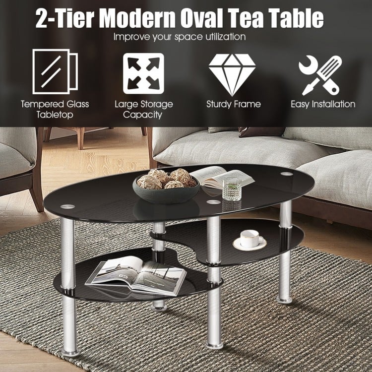 Tempered Glass Oval Side Coffee Table