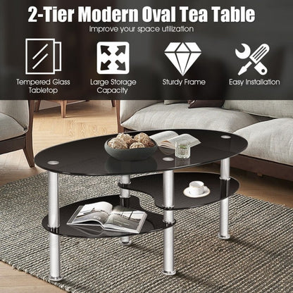 Tempered Glass Oval Side Coffee Table