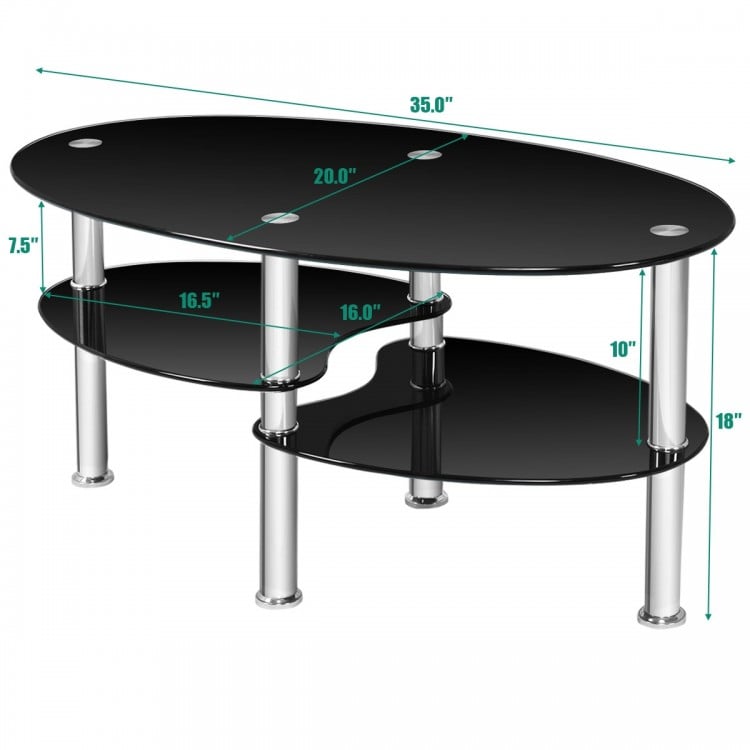 Tempered Glass Oval Side Coffee Table