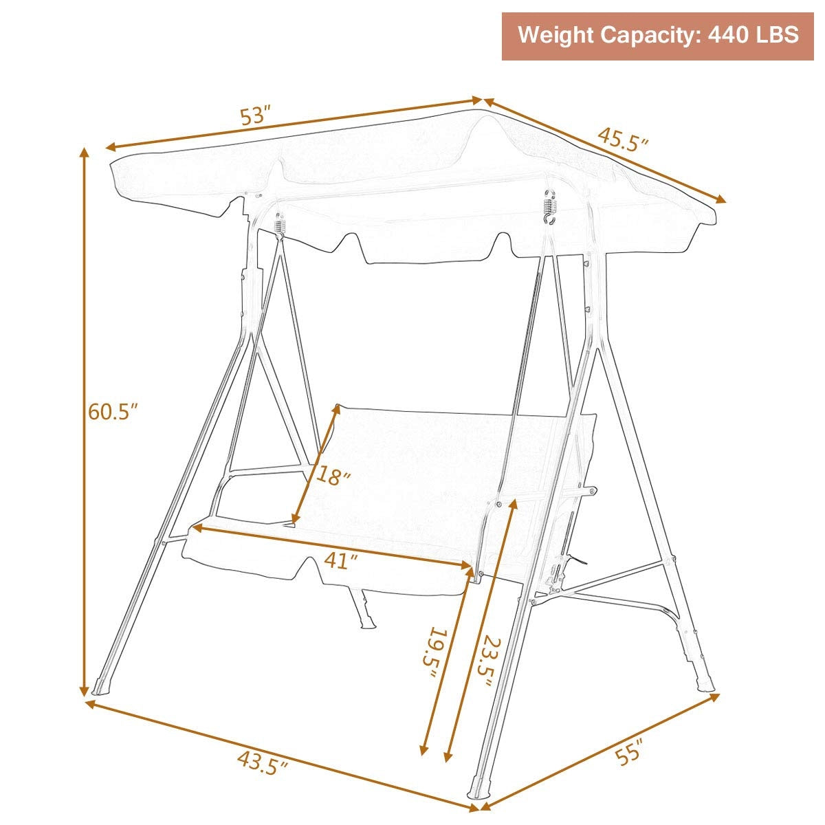 Loveseat Cushioned Patio Steel Frame Swing Glider