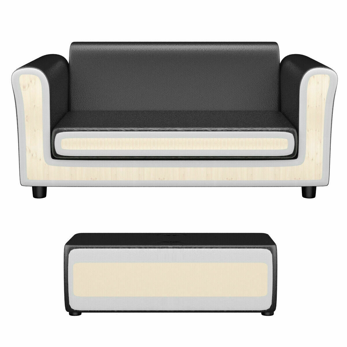 Black/White Kids Double Sofa with Ottoman-Black