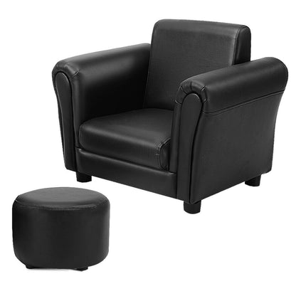 Black Kids Single Armrest Couch Sofa with Ottoman