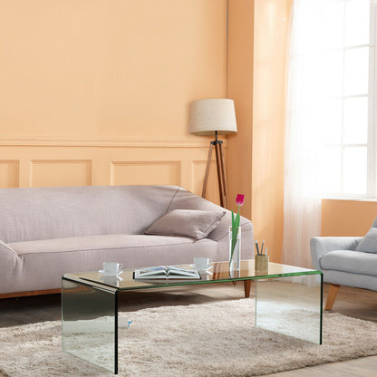 42 x 19.7 Inch Clear Tempered Glass Coffee Table with Rounded Edges