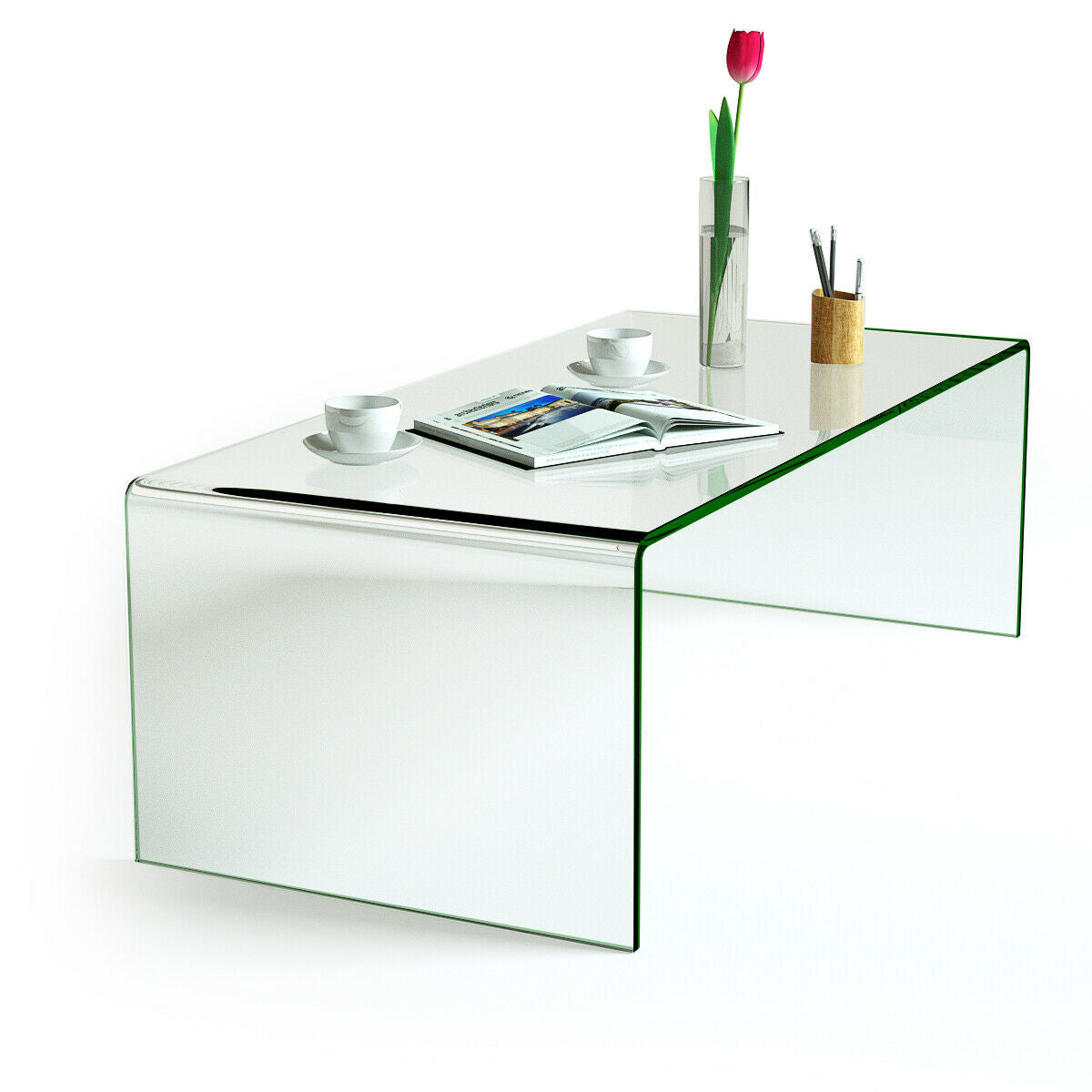 42 x 19.7 Inch Clear Tempered Glass Coffee Table with Rounded Edges