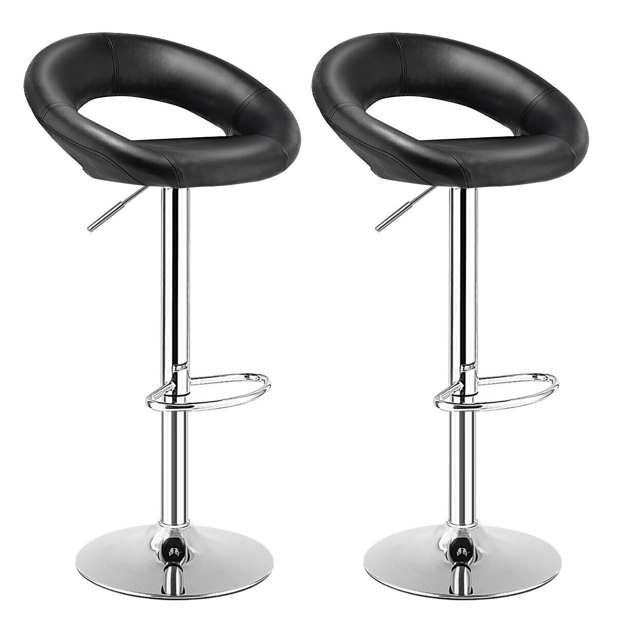 Set Of 2 Bar Stools Adjustable PU Leather Barstools Swivel Pub Chairs-Black