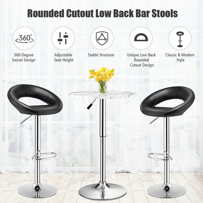 Set Of 2 Bar Stools Adjustable PU Leather Barstools Swivel Pub Chairs-Black