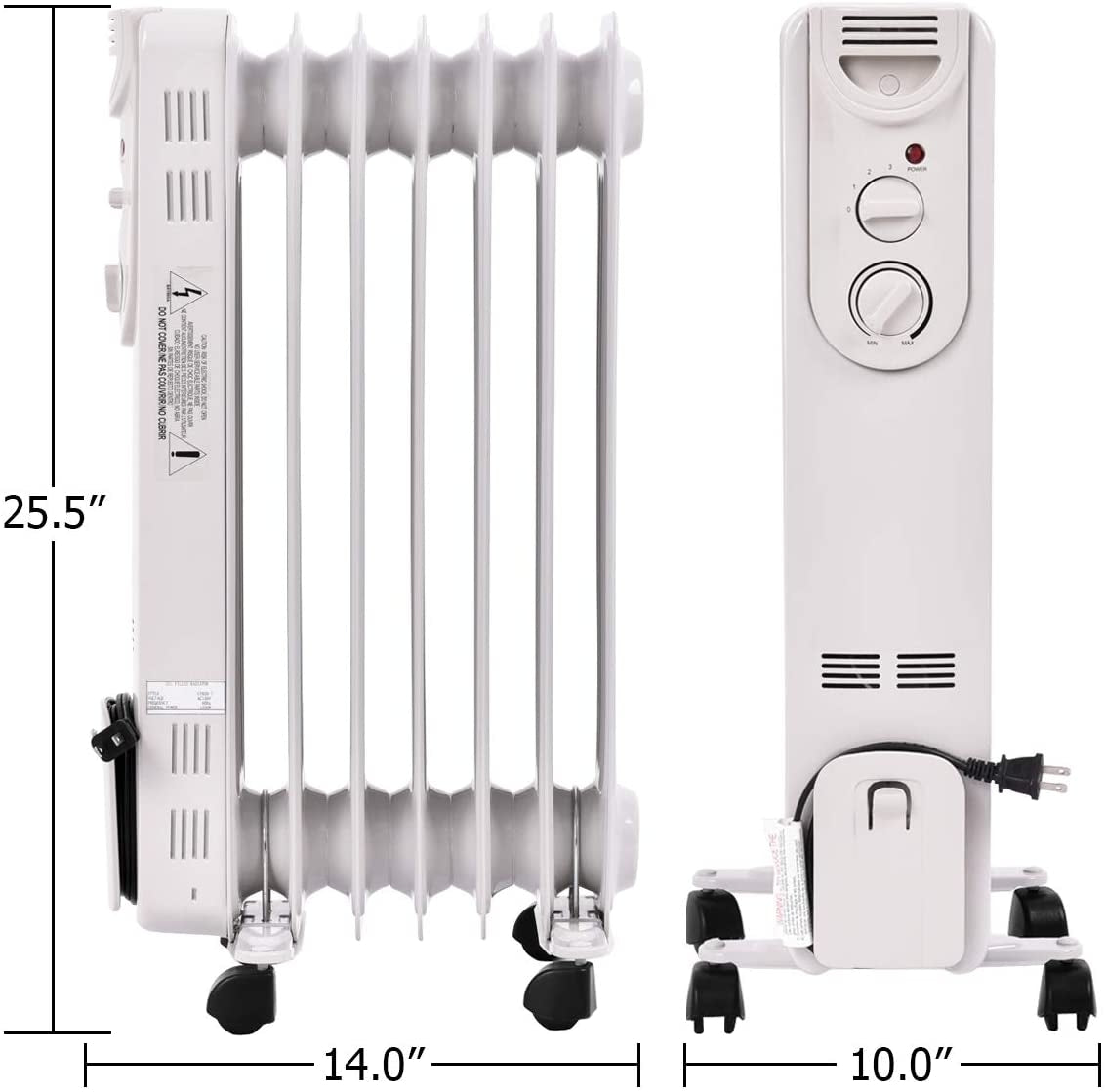 Radiateur électrique portatif à bain d'huile de 1 500 W avec 3 réglages de chaleur