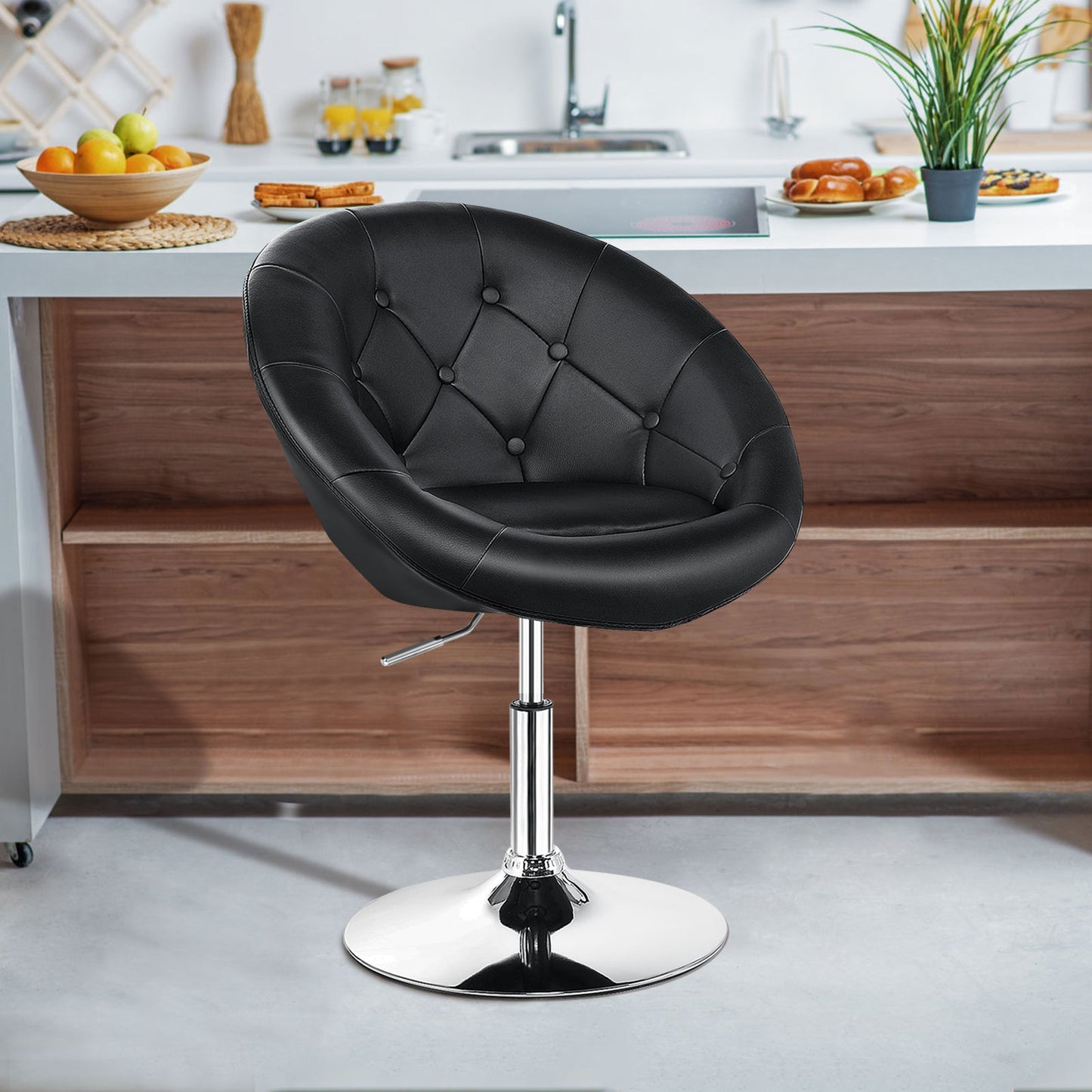 1 Piece Adjustable Modern Swivel Round Tufted-Black