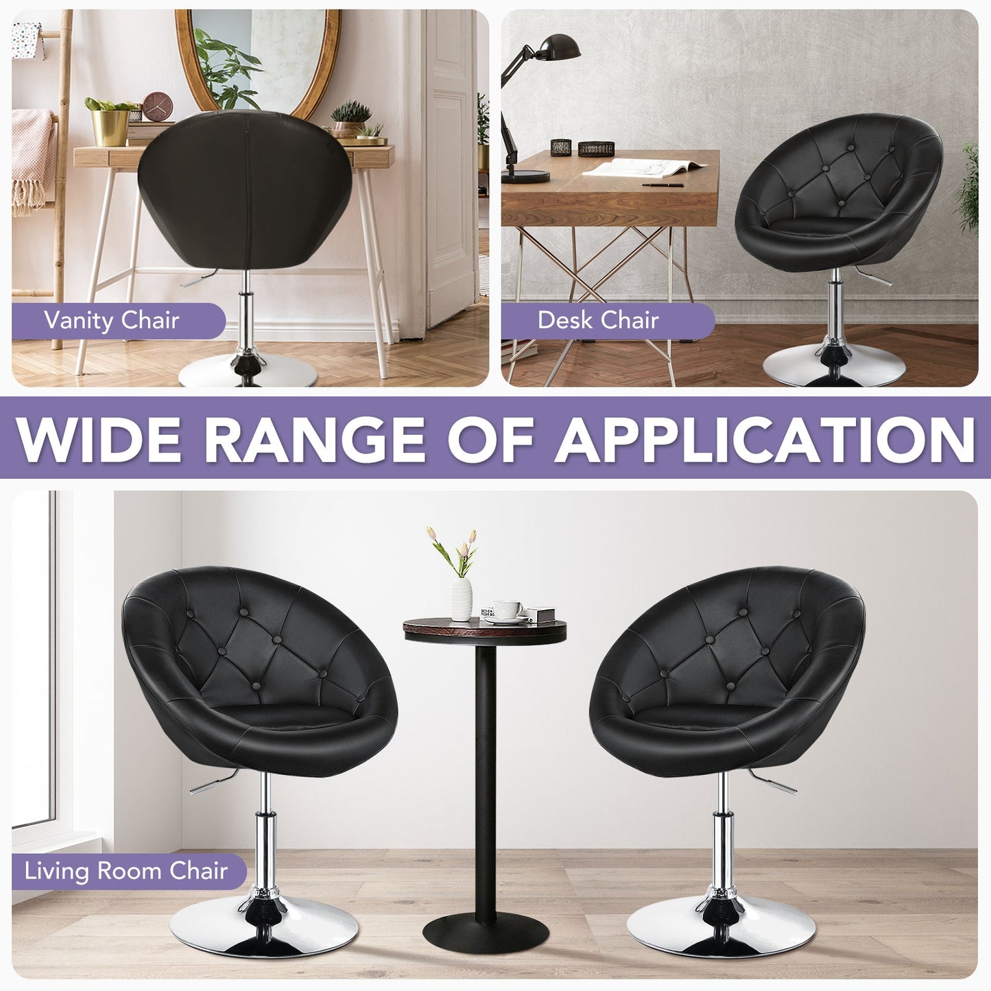 1 Piece Adjustable Modern Swivel Round Tufted-Black