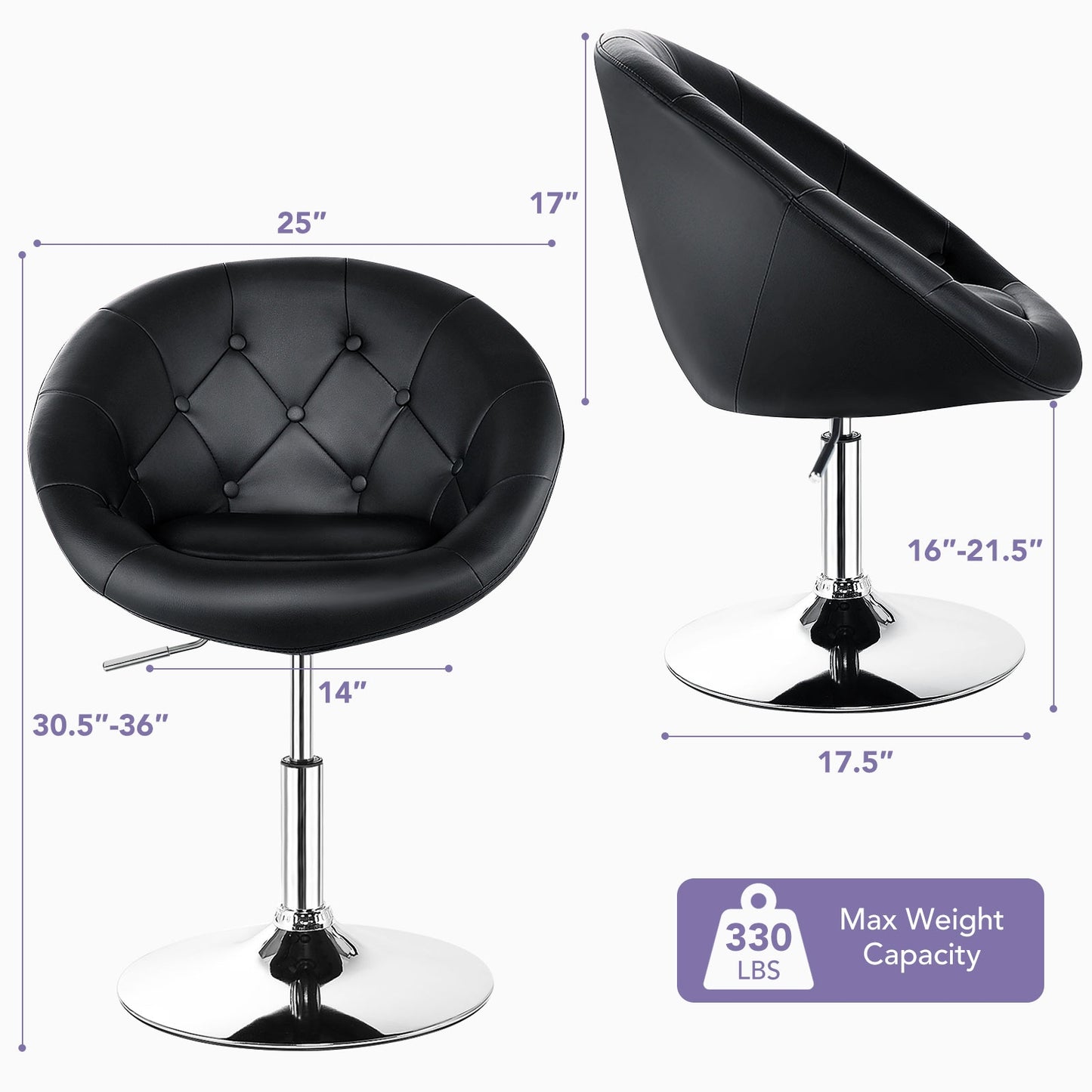 1 Piece Adjustable Modern Swivel Round Tufted-Black