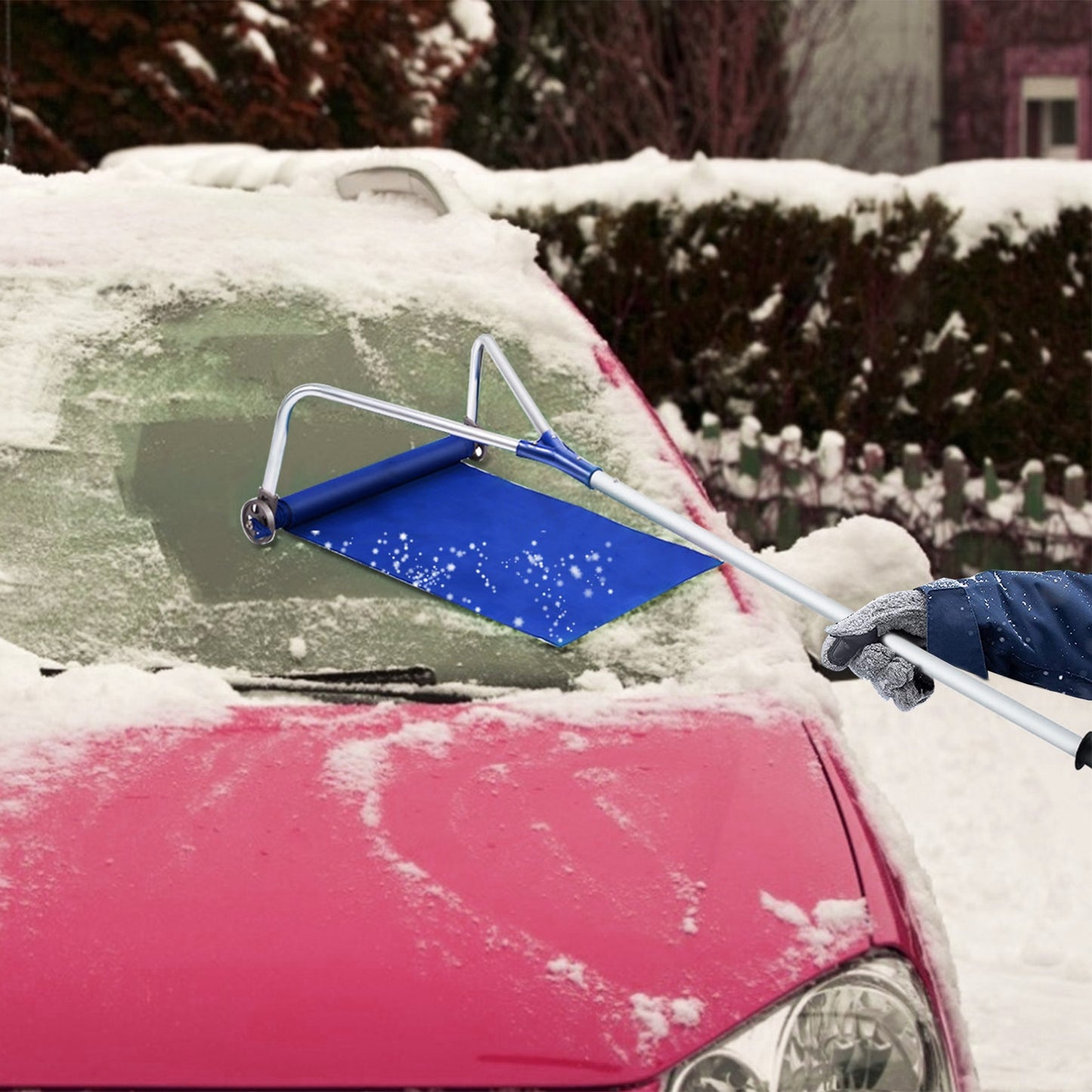 Râteau à neige réglable en aluminium de 21 pieds avec roues et glissière Oxford