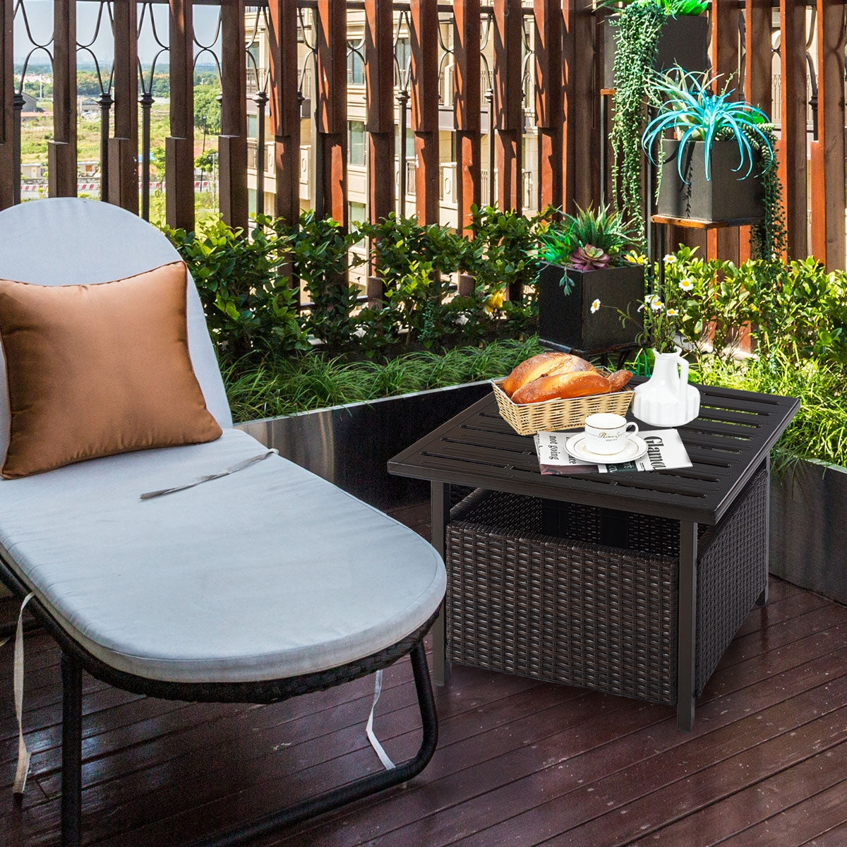 Outdoor Patio Rattan Wicker Steel Side Deck Table