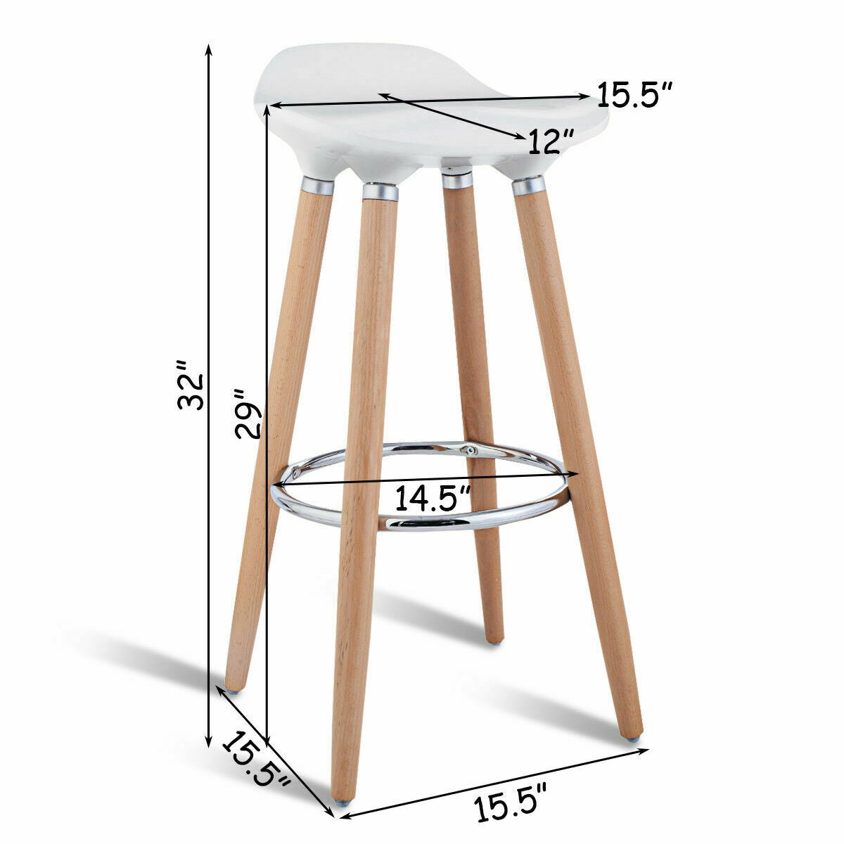 Lot de 2 tabourets de bar en ABS avec pieds en bois