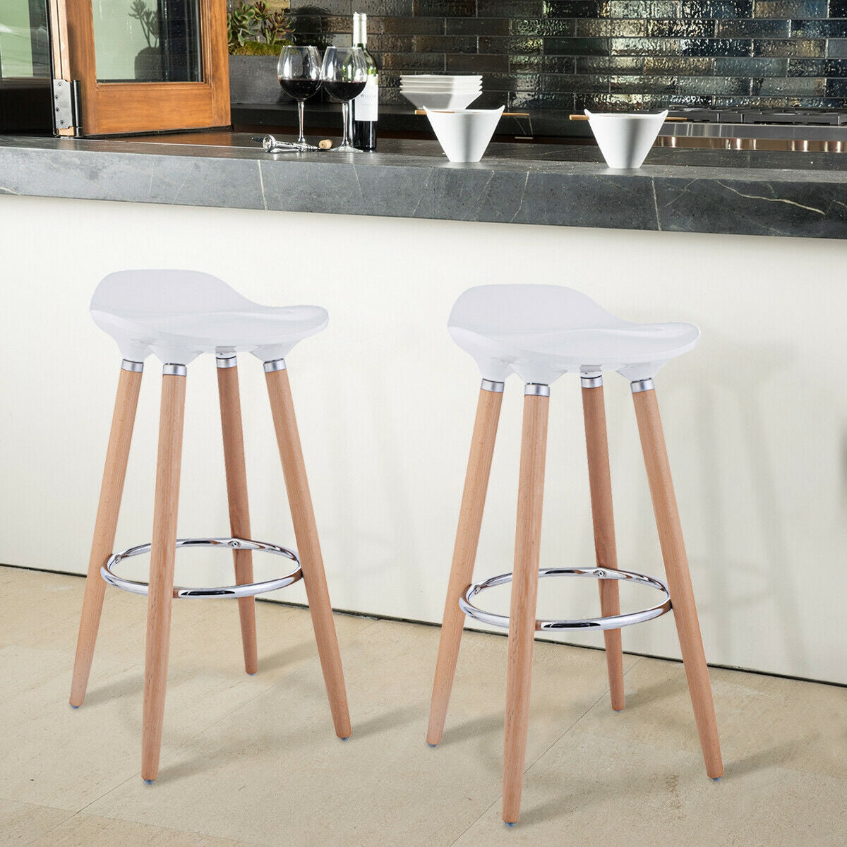 Lot de 2 tabourets de bar en ABS avec pieds en bois