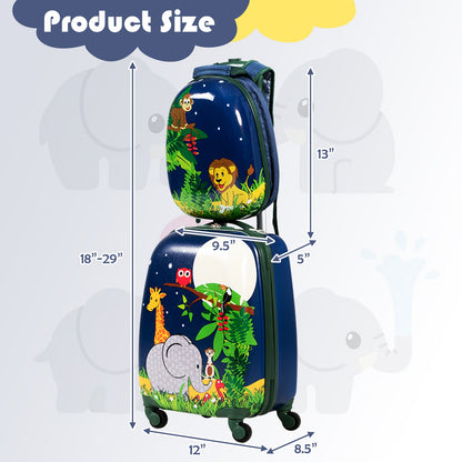 2 Pieces 12 Inch and 16 Inch Kids Carry on Suitcase Rolling Backpack School Luggage Set