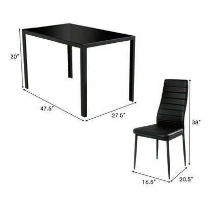 Ensemble de salle à manger 5 pièces avec cadre en métal et plateau en verre