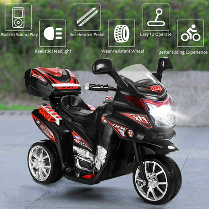 6V Powered 3 Wheels Kids Electric Ride-on Toy Motorcycle-Black